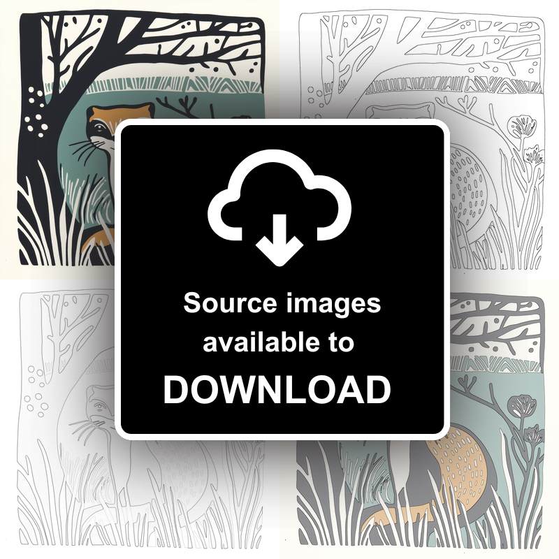 Cute Ferret Linoprint-Style Art (1203-2)