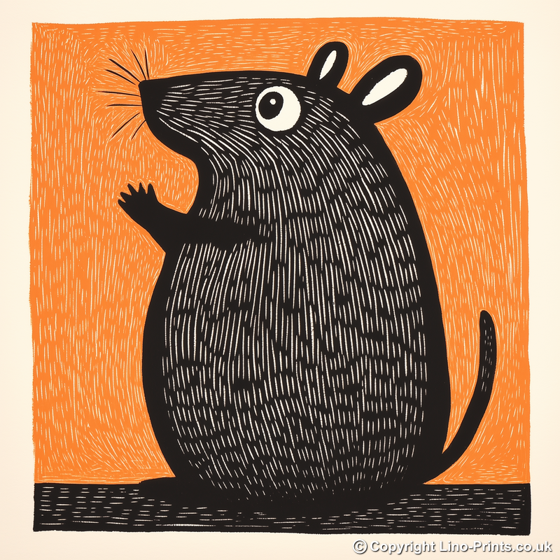 Cute Chinchilla Linoprint-Style Art (212-1)