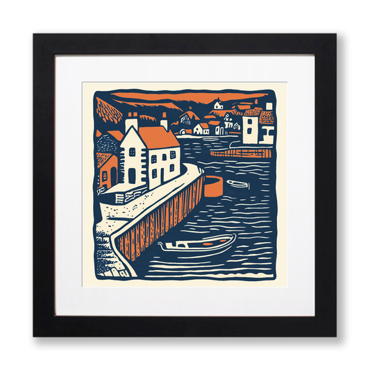 Solva Harbour, Pembrokeshire Linoprint-Style Art (154-1)