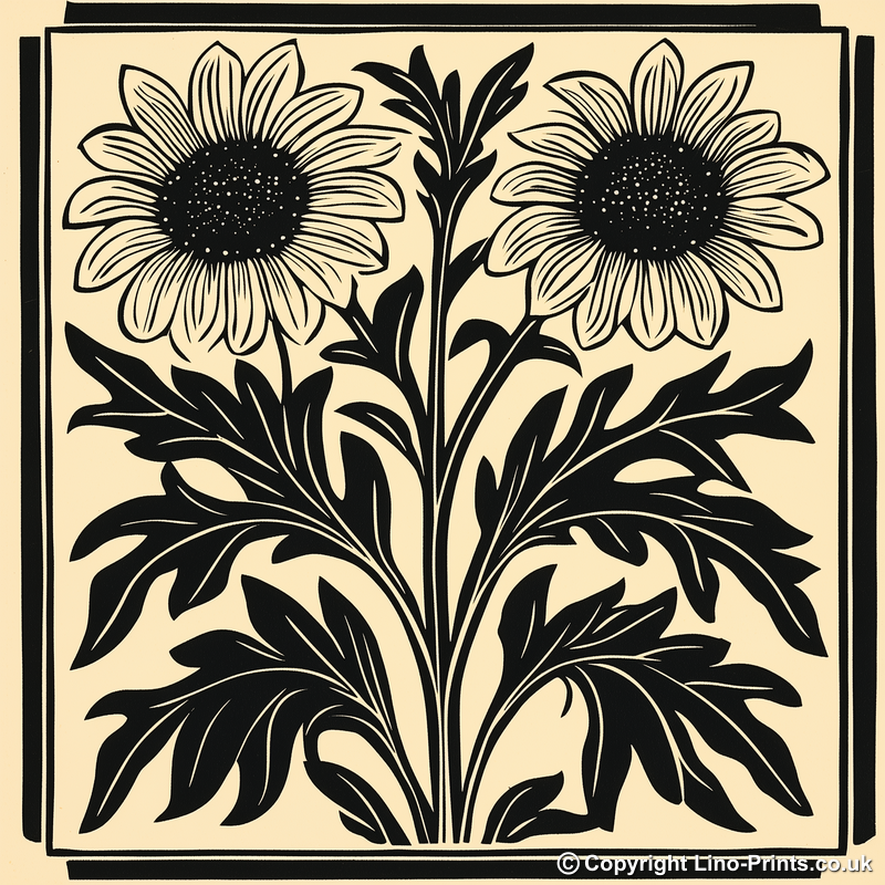 Rudbeckia (Black-eyed Susan) Linoprint-Style Art (1740-1)