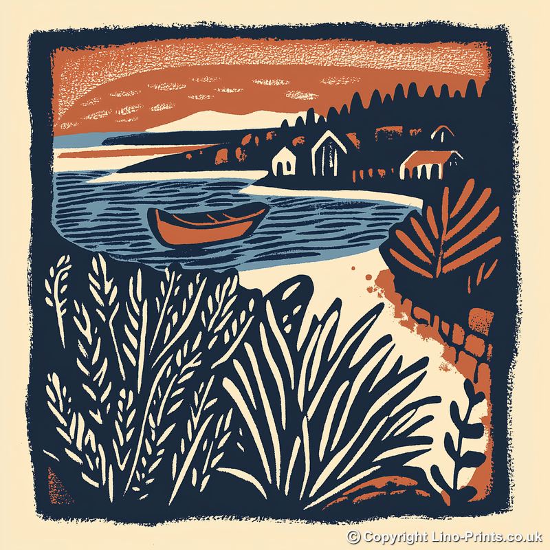 Basket of sea lavender Linoprint-Style Art (1958-1)
