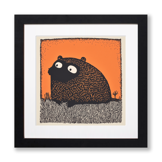 Cute Baby Beaver Linoprint-Style Art (206-2)