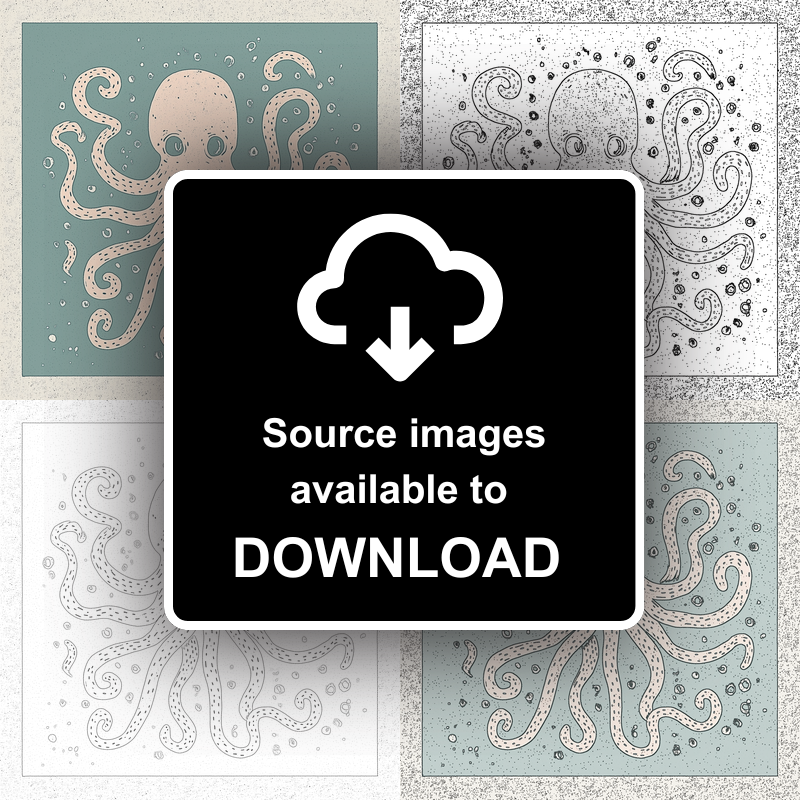 Octopus with swirling tentacles Linoprint-Style Art (496-1)