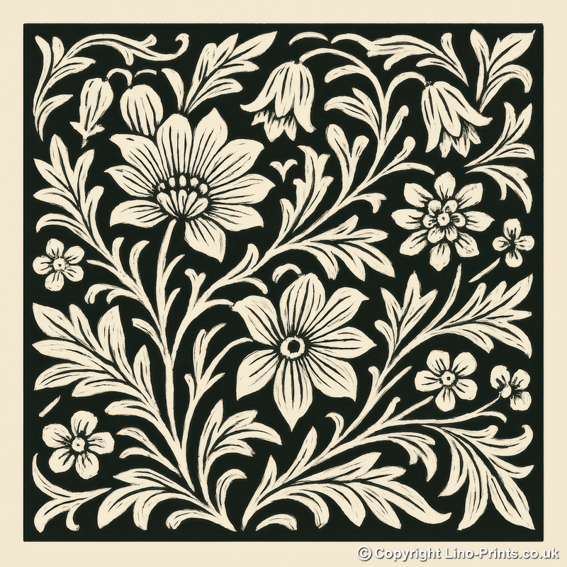 Flowers Linoprint-Style Art (c6)