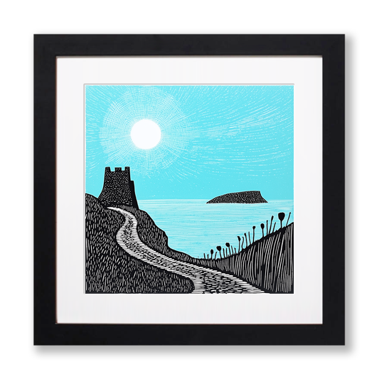 Tintagel Castle Linoprint-Style Art (606-1)