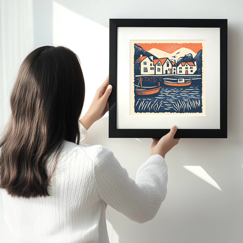 Aberdaron, Gwynedd Linoprint-Style Art (119-2)