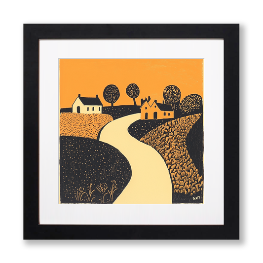 Gold Hill, Shaftesbury Linoprint-Style Art (177-1)