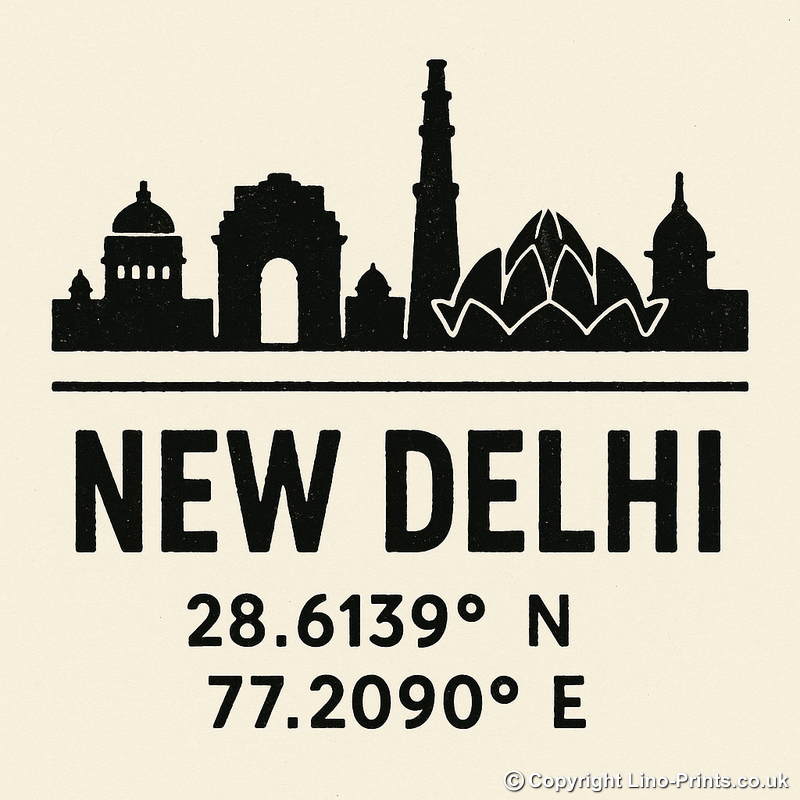 Place Coordinates Linoprint-Style Art (c278)