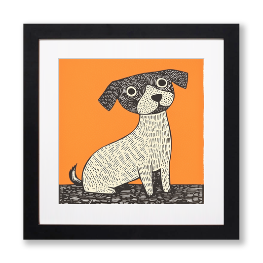 Cute Puppy Linoprint-Style Art (236-1)