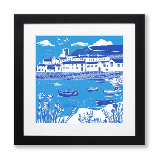 Porthleven, Cornwall Linoprint-Style Art (1101-1)