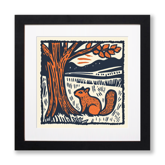 Cute Squirrel Linoprint-Style Art (81-1)