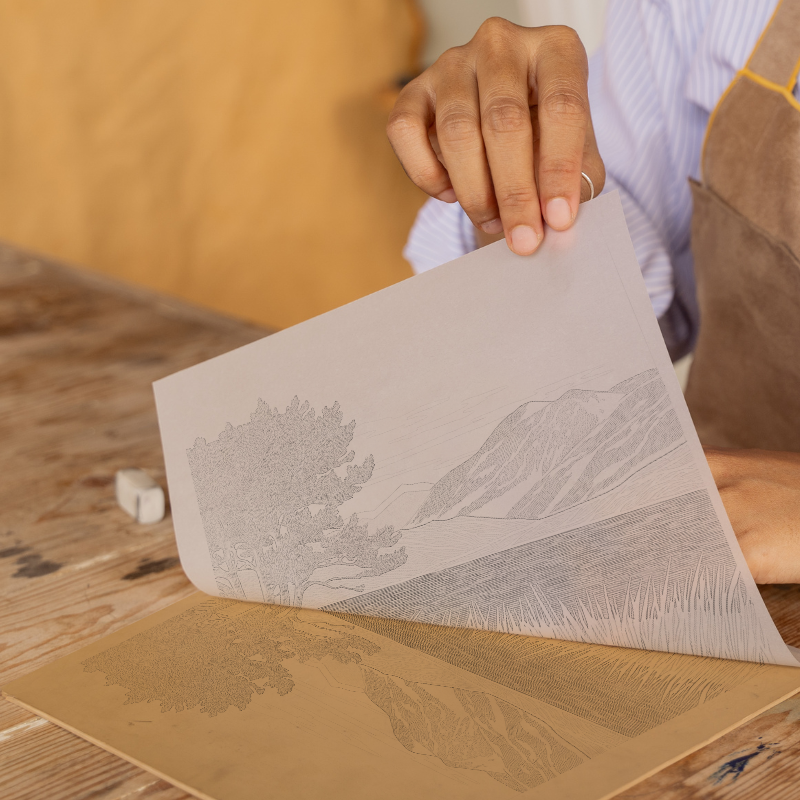 Buttermere lone pines in the Lake District Linoprint-Style Art (2378-2)