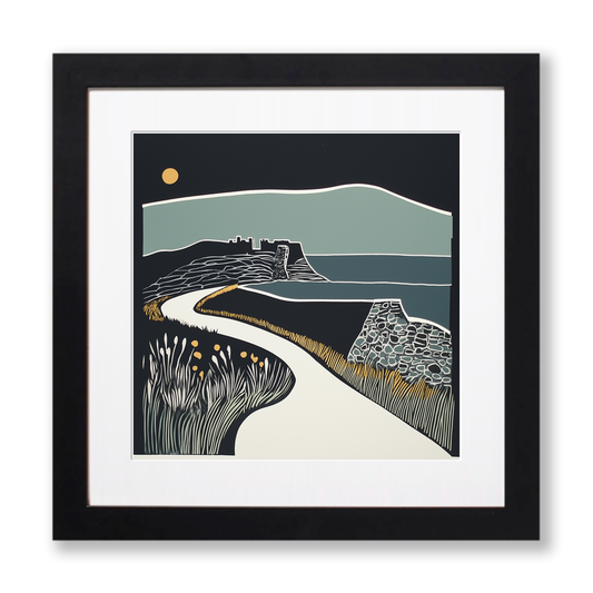 Tintagel Castle Linoprint-Style Art (1188-1)