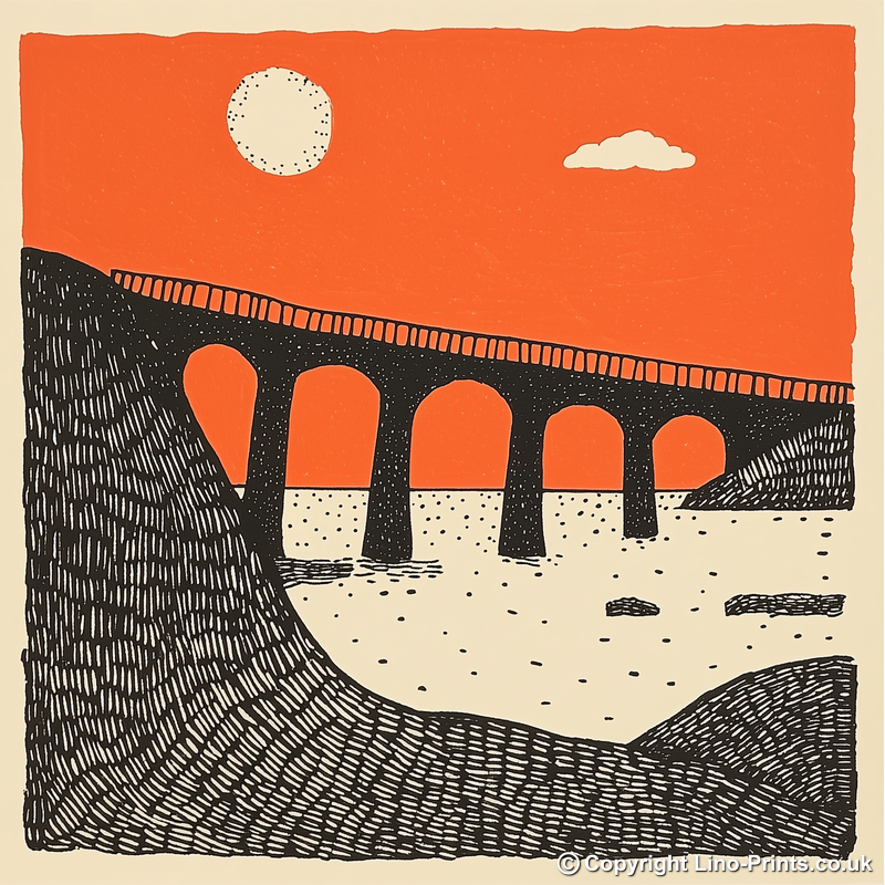 Forth Bridge, Scotland Linoprint-Style Art (176-2)