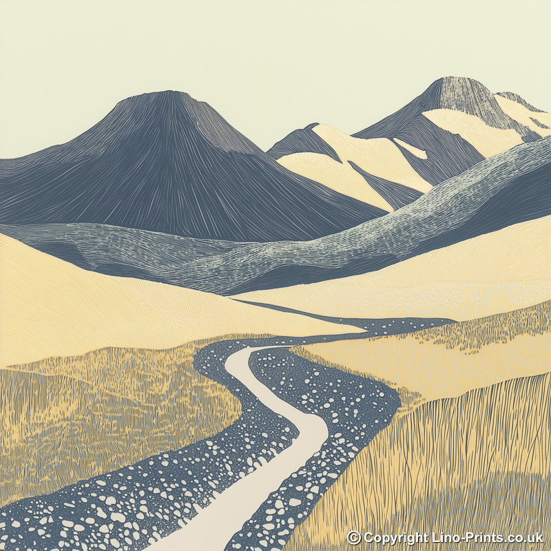 Scafell in the Lake District Linoprint-Style Art (2532-8)