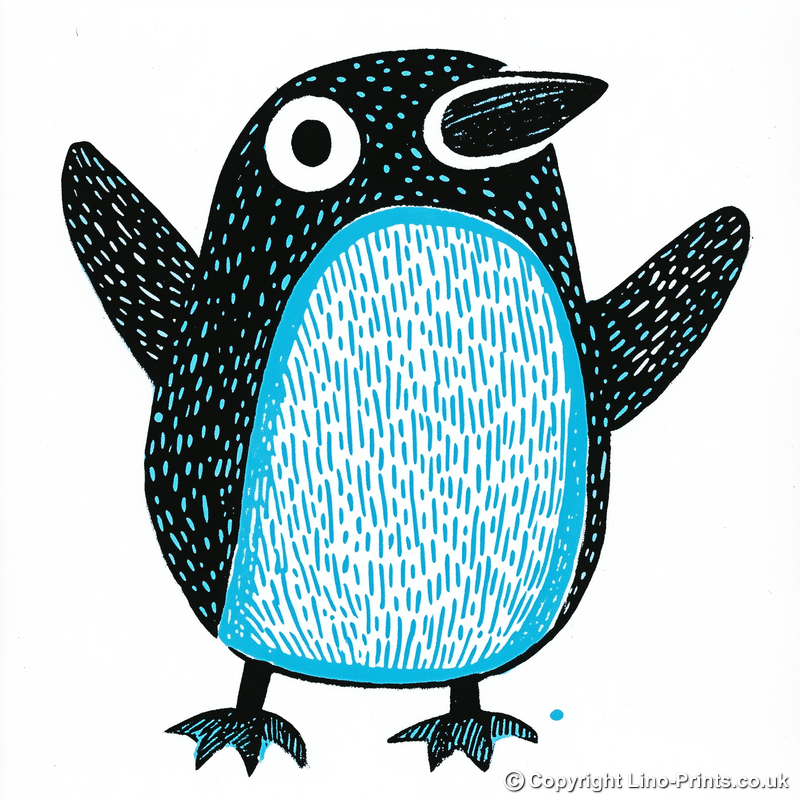 Cute Puffin/Puffling Linoprint-Style Art (638-1)