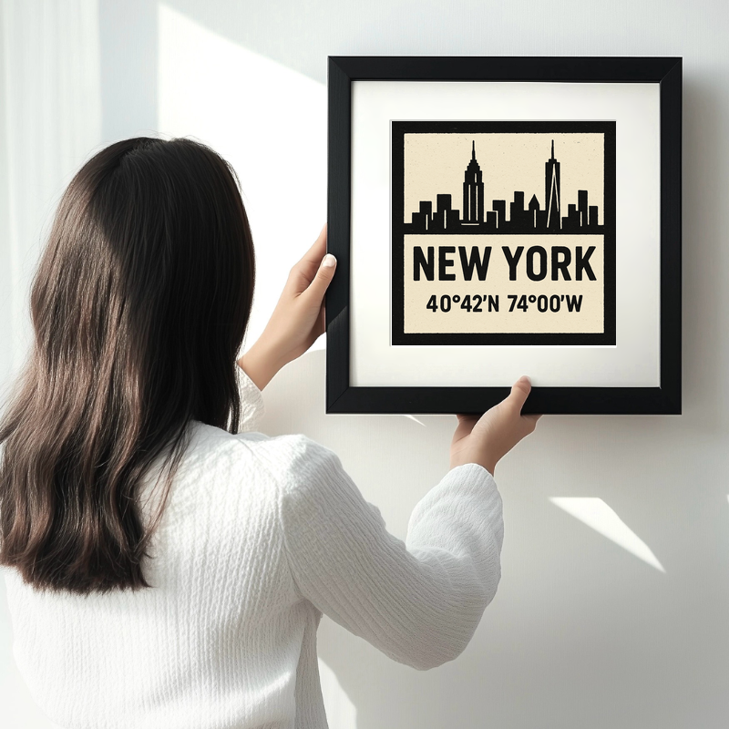 Place Coordinates Linoprint-Style Art (c349)