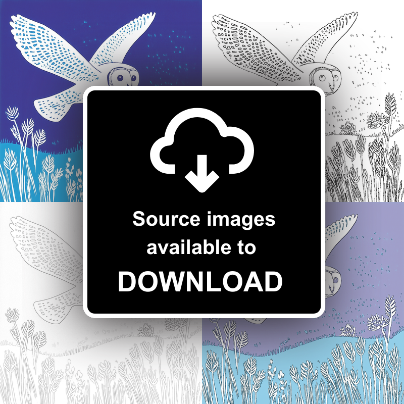 Barn owl in flight Linoprint-Style Art (998-1)