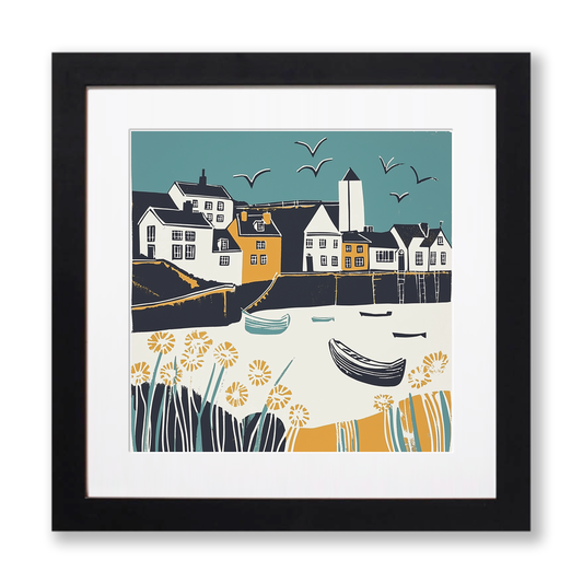 Tenby Harbour, Pembrokeshire Linoprint-Style Art (1390-1)