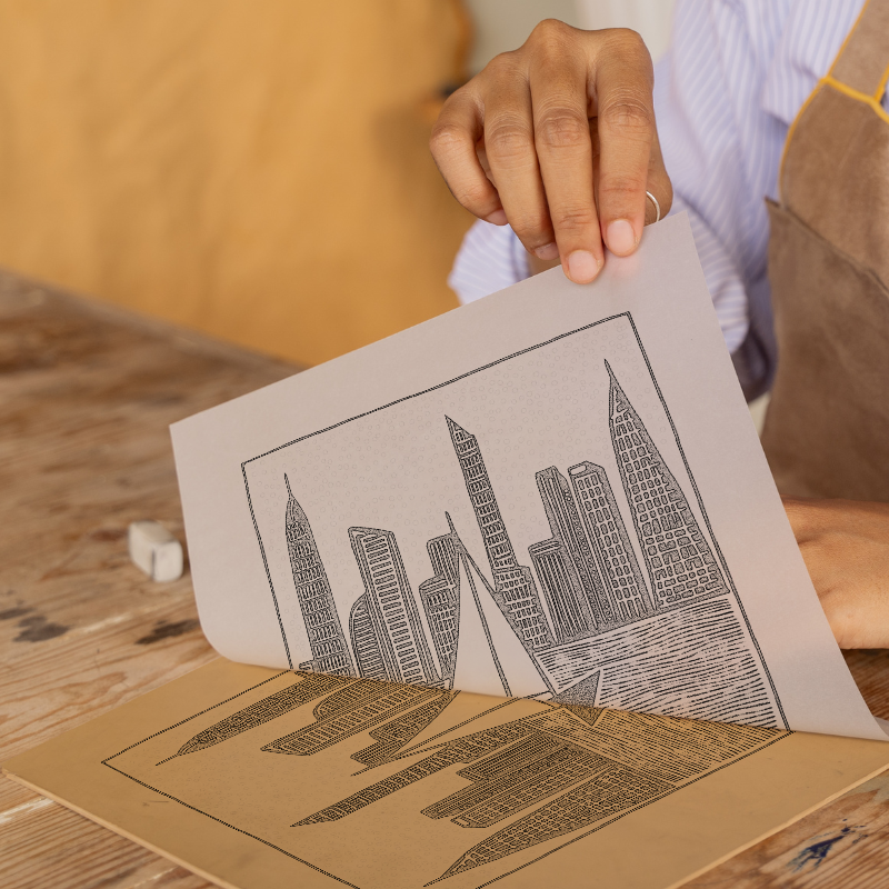 Dubai skyline Linoprint-Style Art (554-2)