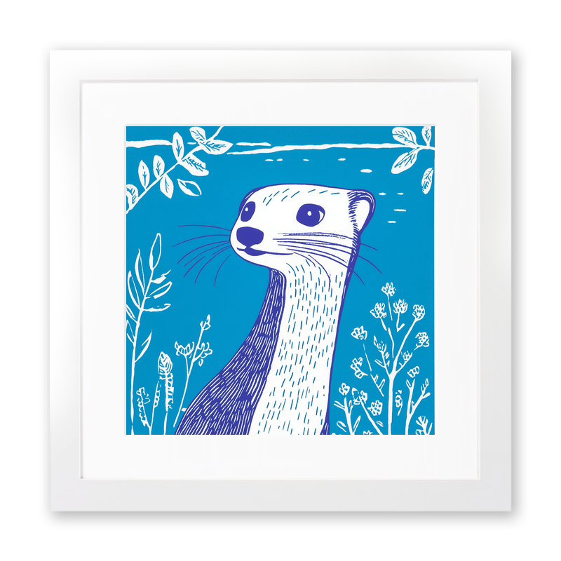 Cute Ferret Linoprint-Style Art (912-3)
