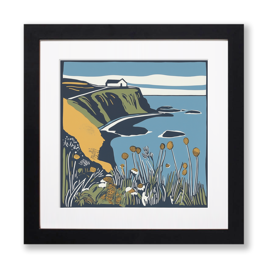 Coastguard lookout on cliff top Linoprint-Style Art (1872-1)