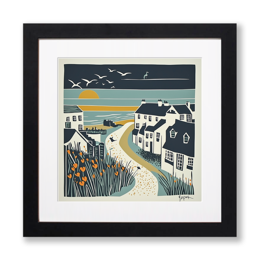 Wells-next-the-Sea, Norfolk Linoprint-Style Art (1392-1)