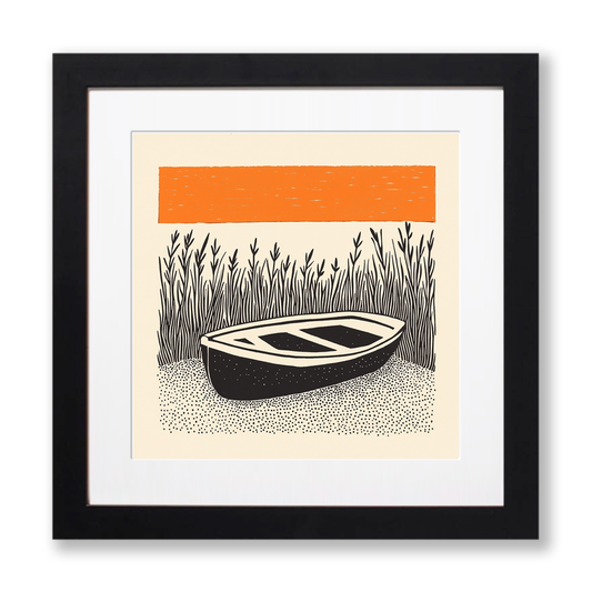 Beached dinghy in the mud Linoprint-Style Art (2059-2)