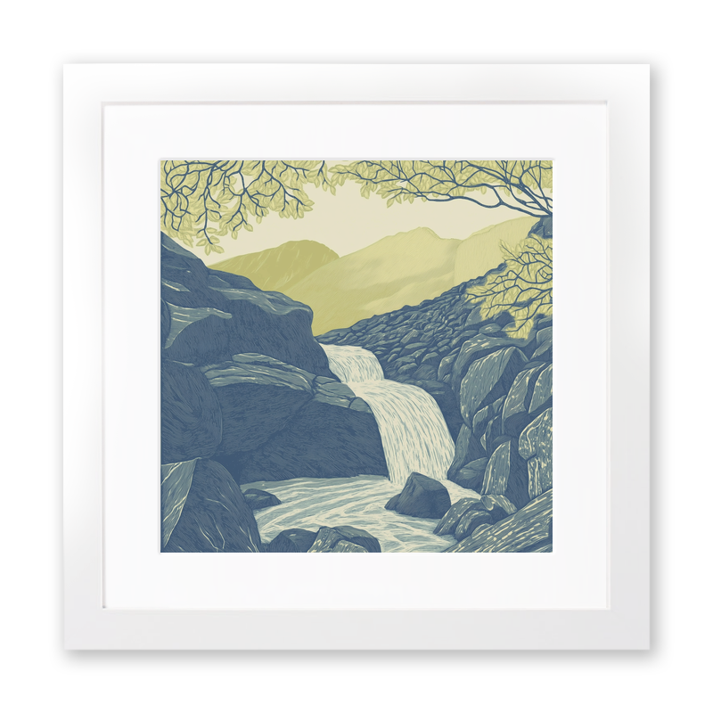 Aira Force waterfall in the Lake District Linoprint-Style Art (2355-4)
