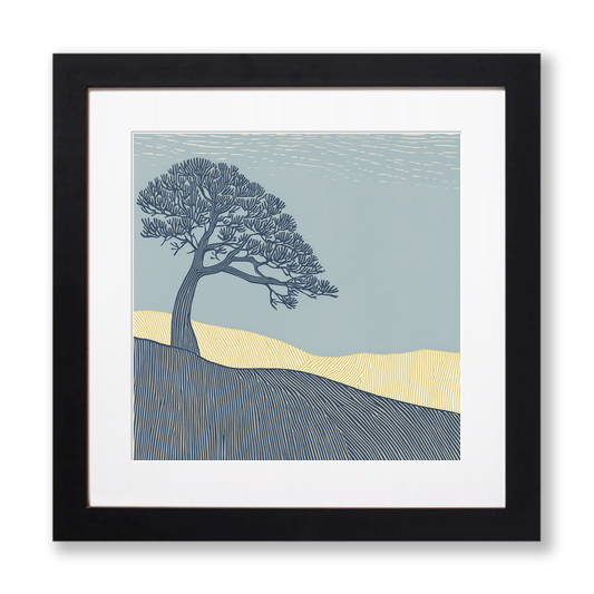 Scots Pine silhouette Linoprint-Style Art (2536-1)