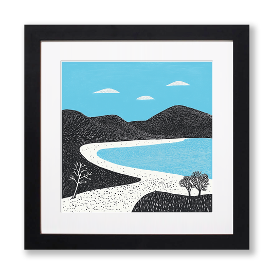 Luskentyre Beach, Isle of Harris Linoprint-Style Art (802-2)