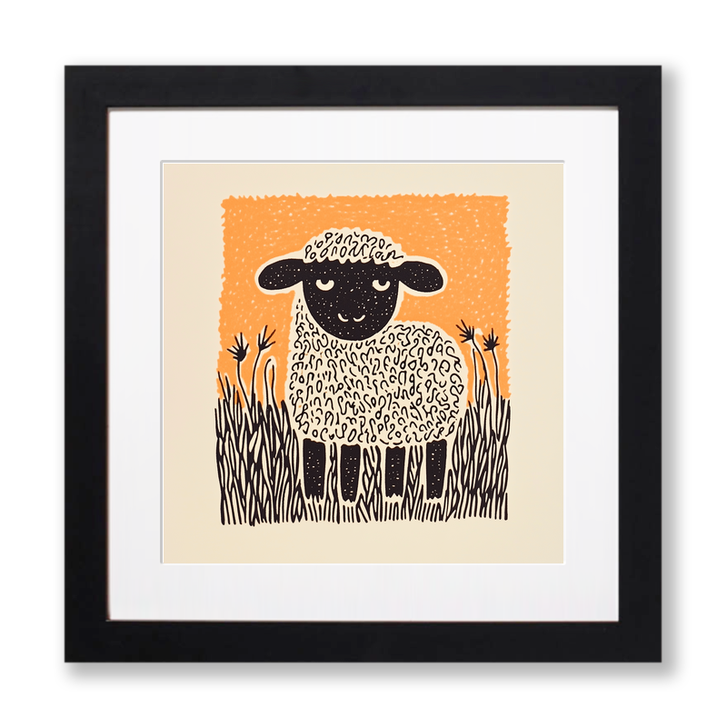 Cute Lamb Linoprint-Style Art (226-1)