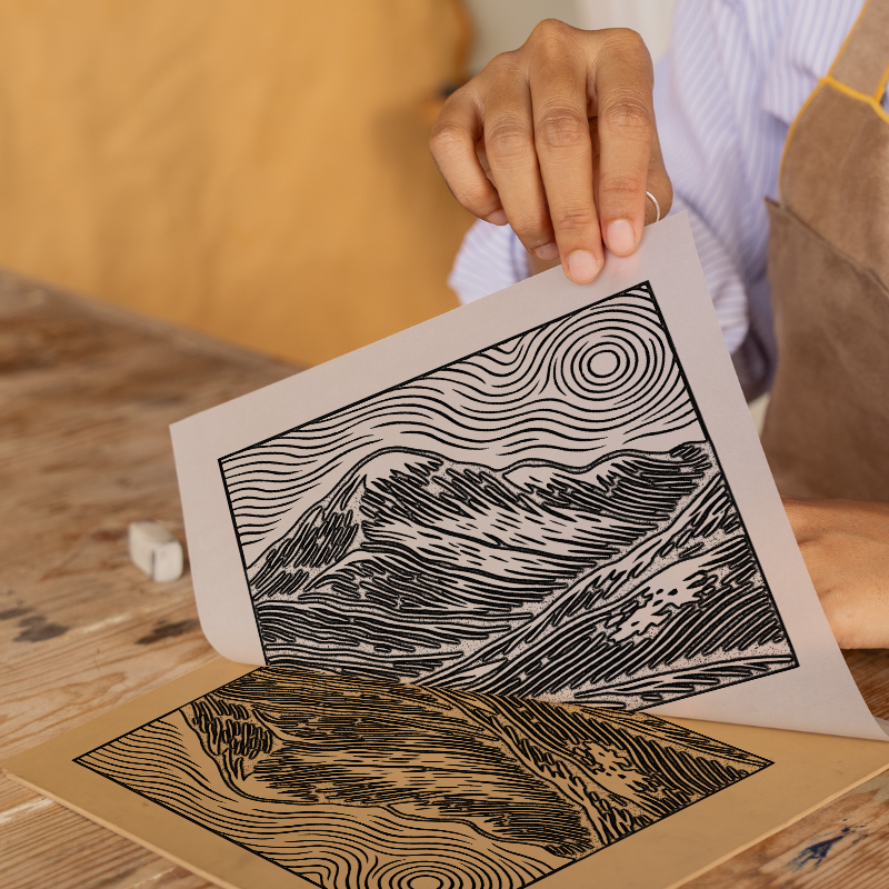 Mountains Linoprint-Style Art (c355)