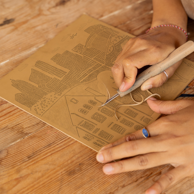 Sydney skyline Linoprint-Style Art (876-1)