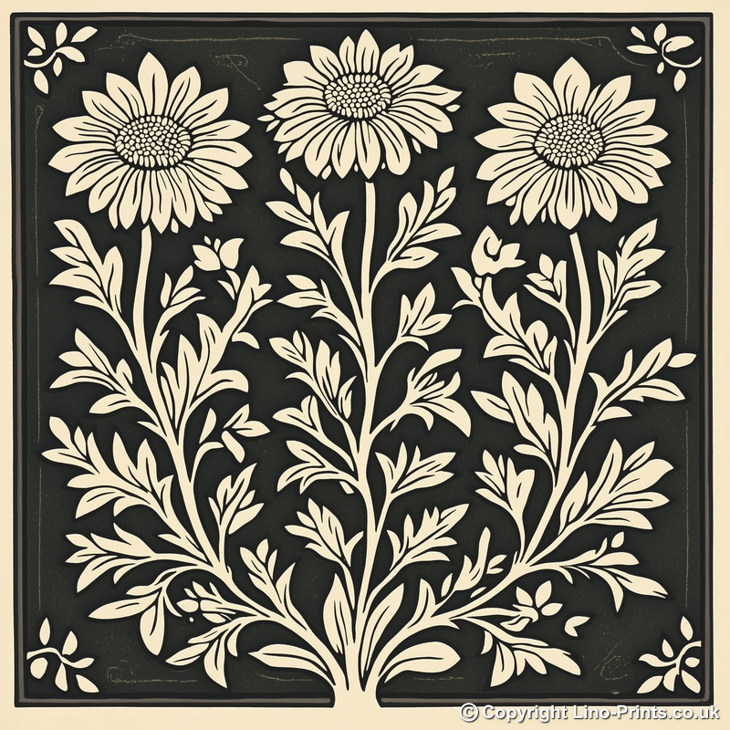 Aster Linoprint-Style Art (1694-1)