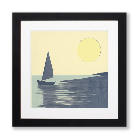 Sailing boat silhouette on the water Linoprint-Style Art (2528-3)