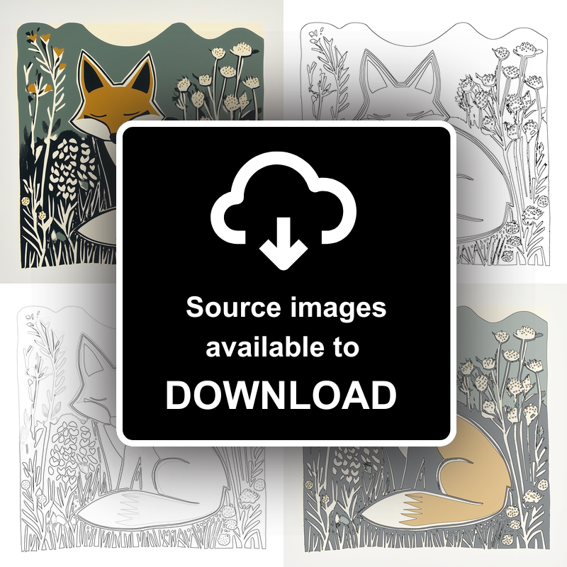 Cute Fox Cub Linoprint-Style Art (1204-1)