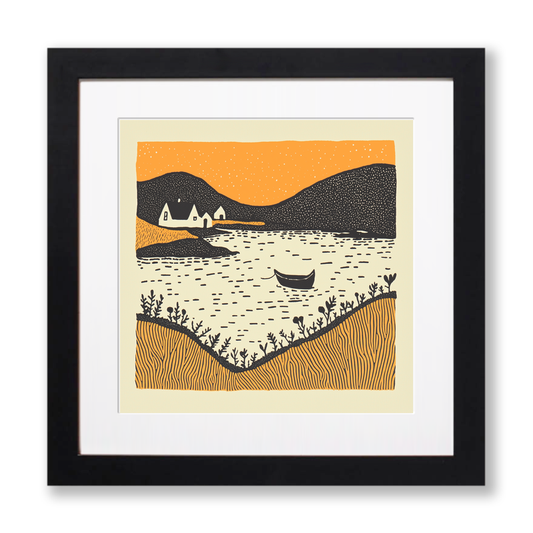 Portree Harbour, Isle of Skye Linoprint-Style Art (310-1)
