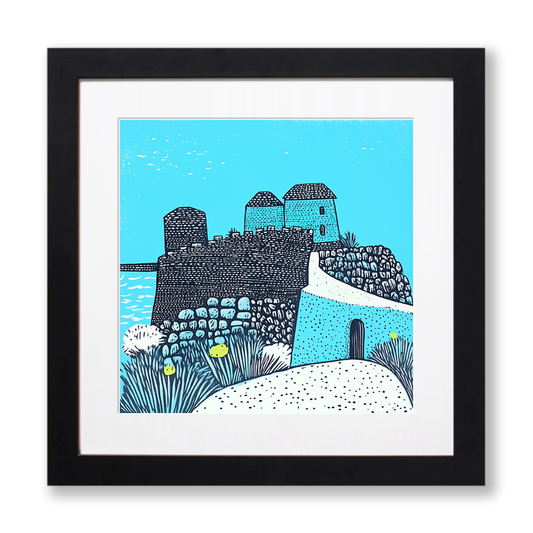 Dubrovnik old city walls Linoprint-Style Art (555-1)