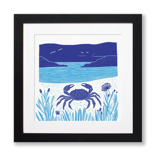 Crab on sand Linoprint-Style Art (1002-1)