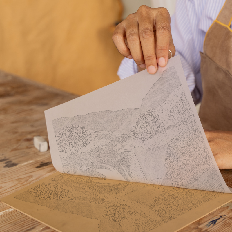 Stock Ghyll Force waterfall Linoprint-Style Art (2563-1)