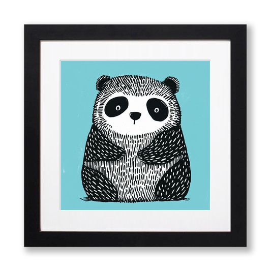 Cute Panda Cub (Giant Panda) Linoprint-Style Art (635-2)
