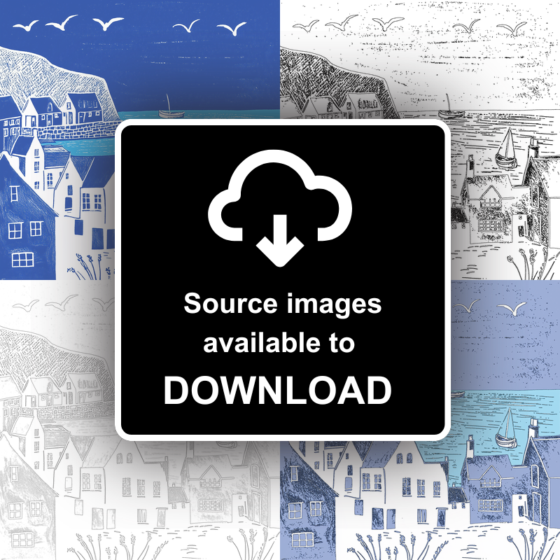 Staithes, North Yorkshire Linoprint-Style Art (1111-3)