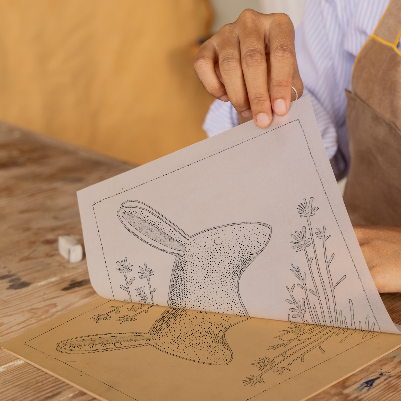 Cute Bunny Linoprint-Style Art (209-1)