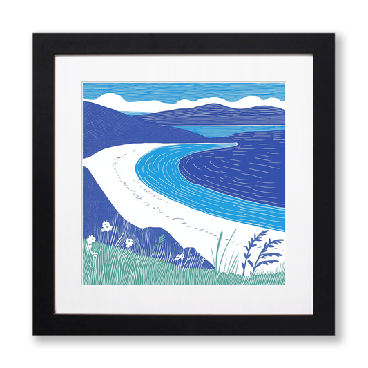 Luskentyre Beach, Isle of Harris Linoprint-Style Art (1093-3)