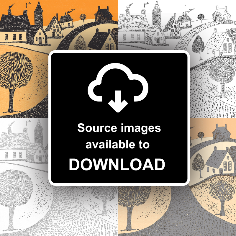 Bourton-on-the-Water, Cotswolds Linoprint-Style Art (166-1)