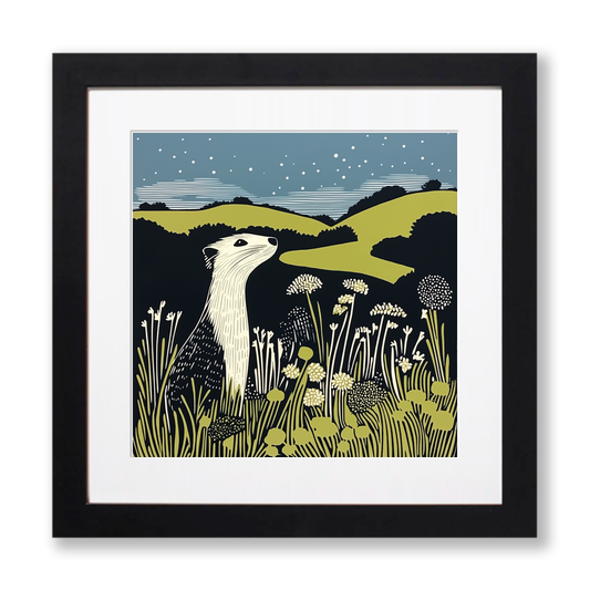 Cute Ferret Linoprint-Style Art (1203-3)