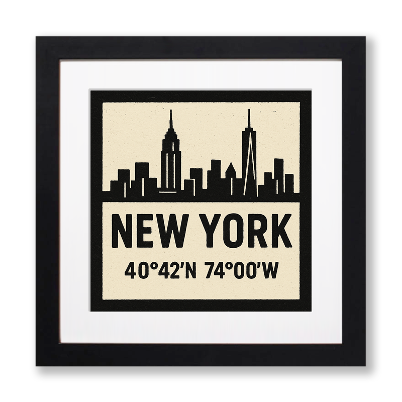 Place Coordinates Linoprint-Style Art (c349)