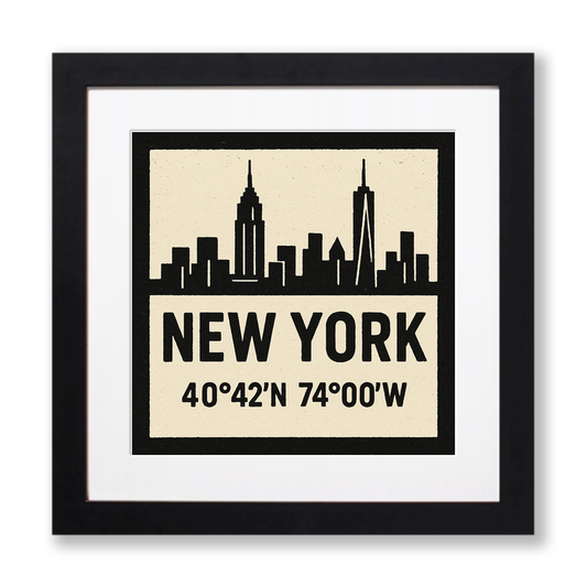 Place Coordinates Linoprint-Style Art (c349)