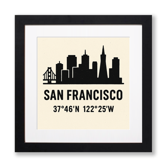 Place Coordinates Linoprint-Style Art (c338)